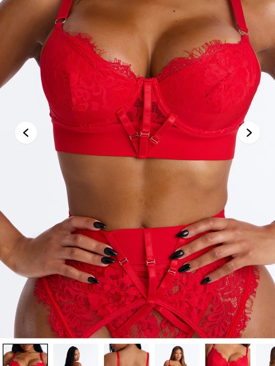 Other - Lace Balconette Bra & High-Waist Brief Set - Red